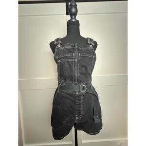 Topshop Black Utility Short Overalls Size 10 Workwear Romper Carpenter Style